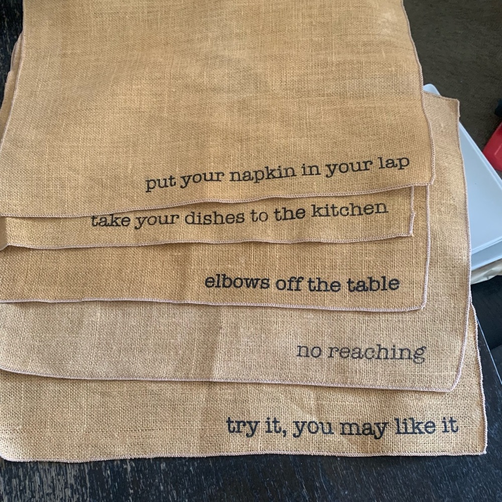 Moms Meal Time Rules burlap placemats